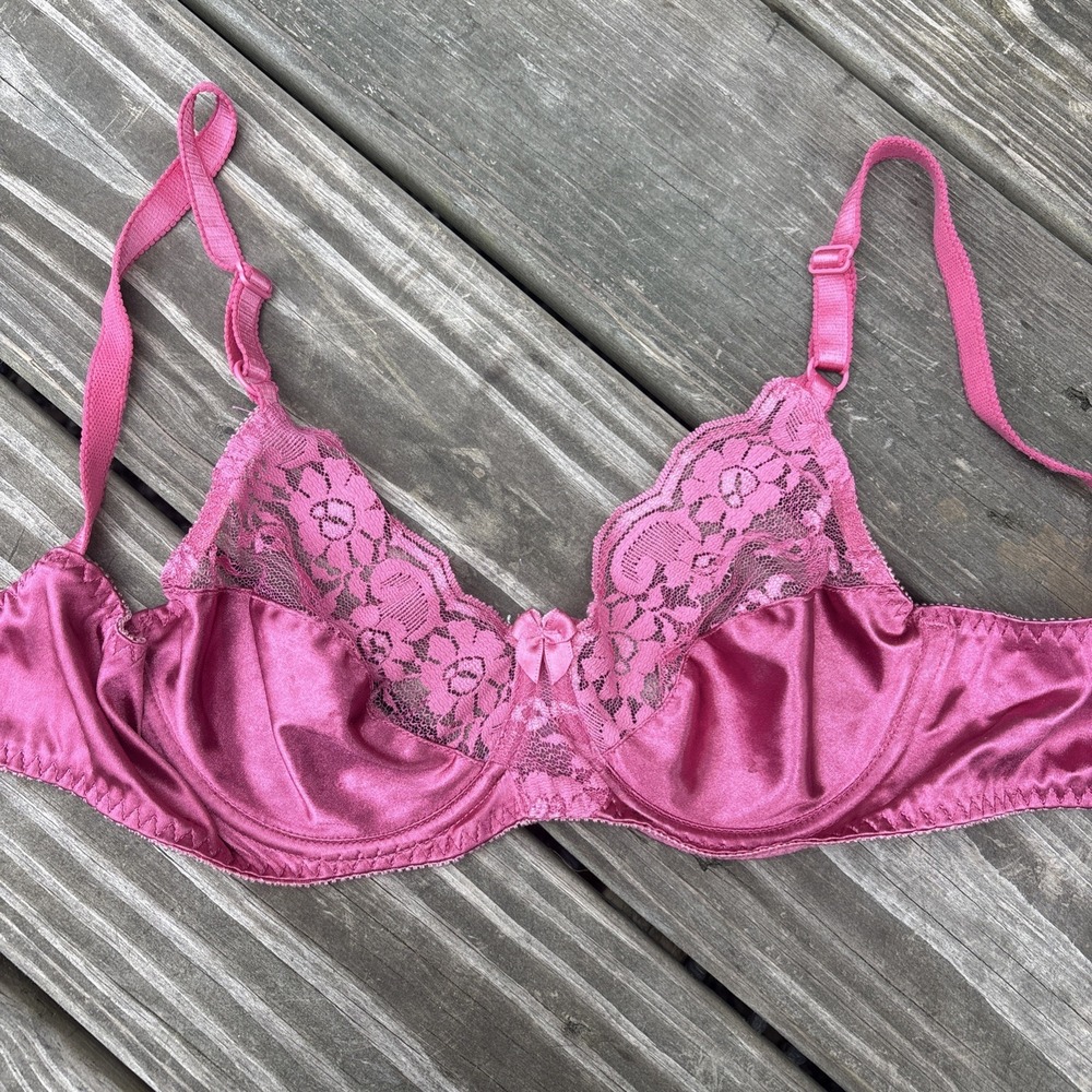 Vintage Sears unlined underwire demi bra pink lace 34C satin